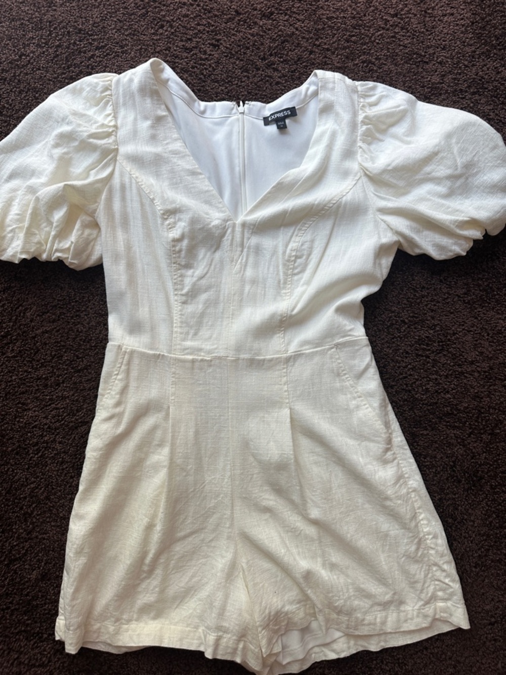 Express White Puff-Sleeve Mini Romper